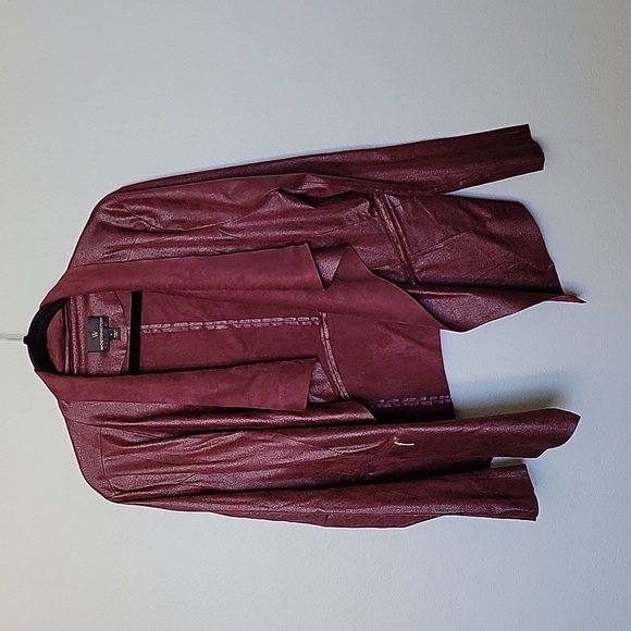 Worthington Edgy burgundy drape front faux suede jacket large - Picture 1 of 6